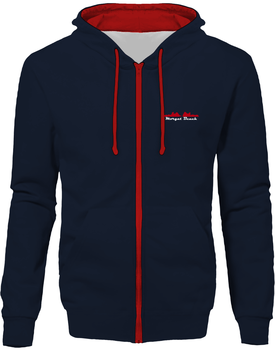 Sweat Zippé Bicolore Brodé "Morgat Beach" Rouge