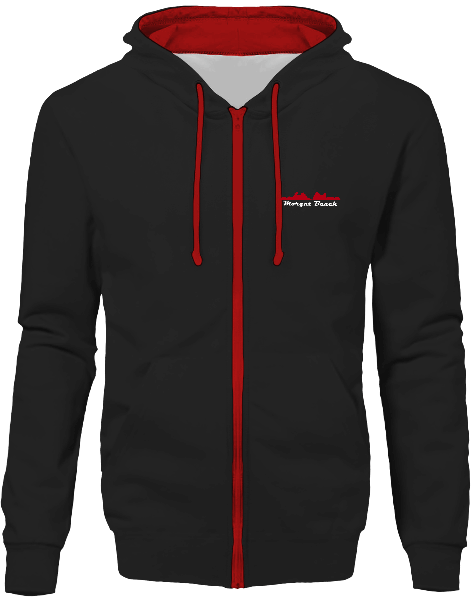 Sweat Zippé Bicolore Brodé "Morgat Beach" Rouge