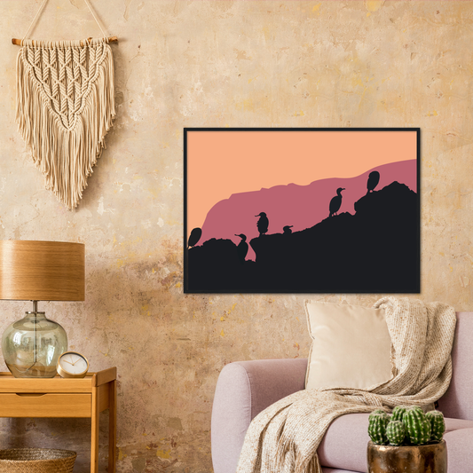 Poster Cadre Bois "Oiseaux de Mer" Papier Mat Premium